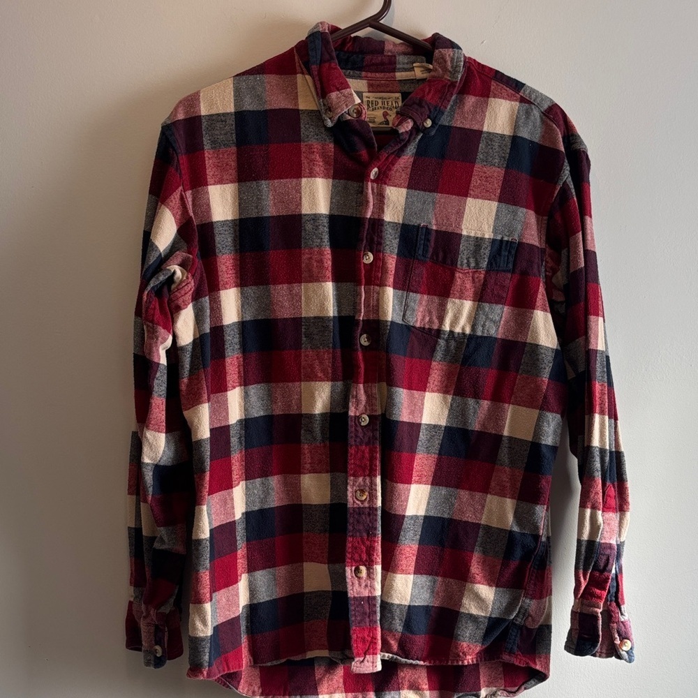 Red Head Brand Co, Red, Blue, and Cream Checkered Button Down Shirt Size Large